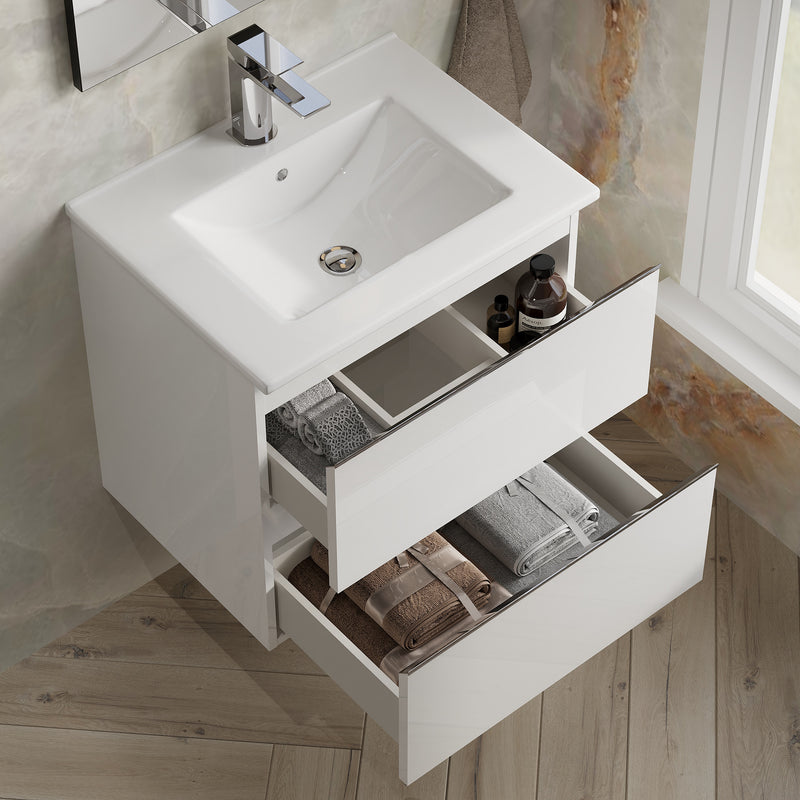 Banyetti Vatilla Gloss White Wall Hung Vanity Unit with Chrome Handles - Select Size