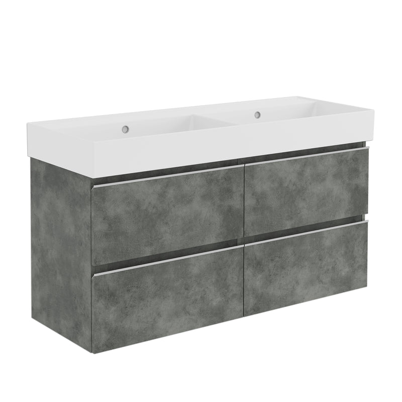 Banyetti Vatilla Wall Hung Vanity Unit with Veneto No Tap Hole Basin - 1200mm Cemento Grey