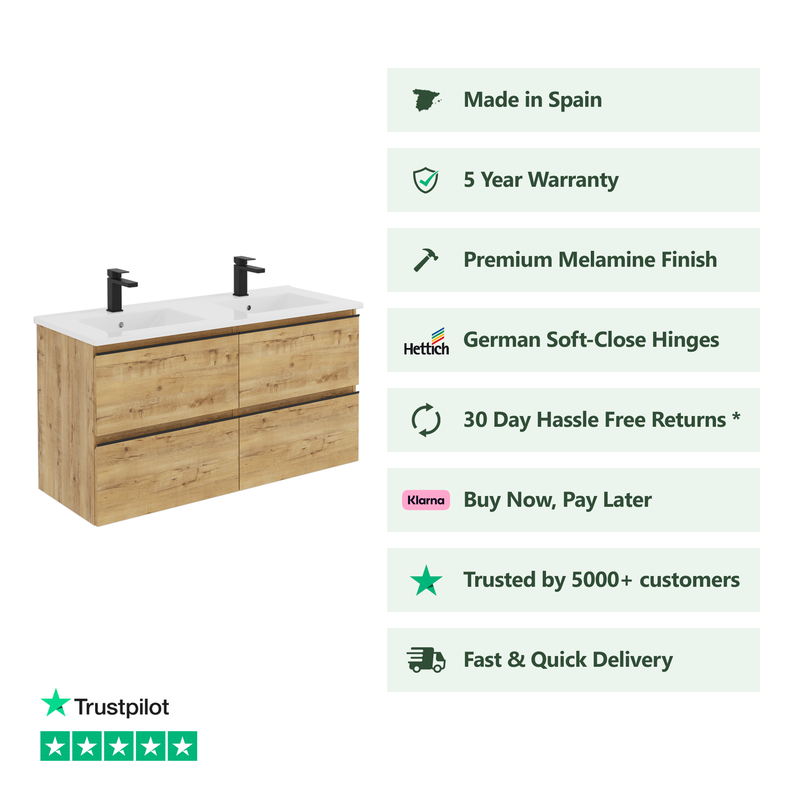 Banyetti Vatilla Wall Hung Vanity Unit with Lira Basin - 1200mm Ostippo Oak