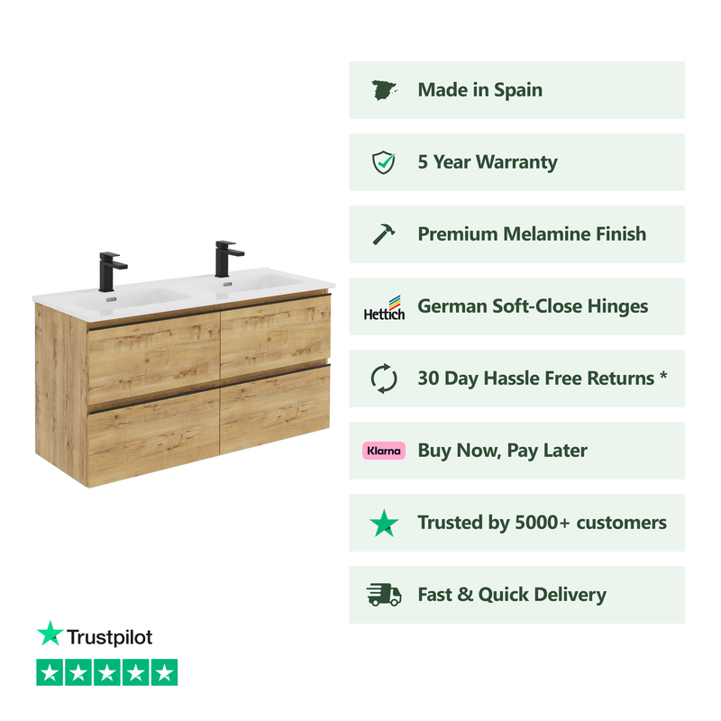 Banyetti Vatilla Wall Hung Vanity Unit with Athena Basin - 1200mm Ostippo Oak