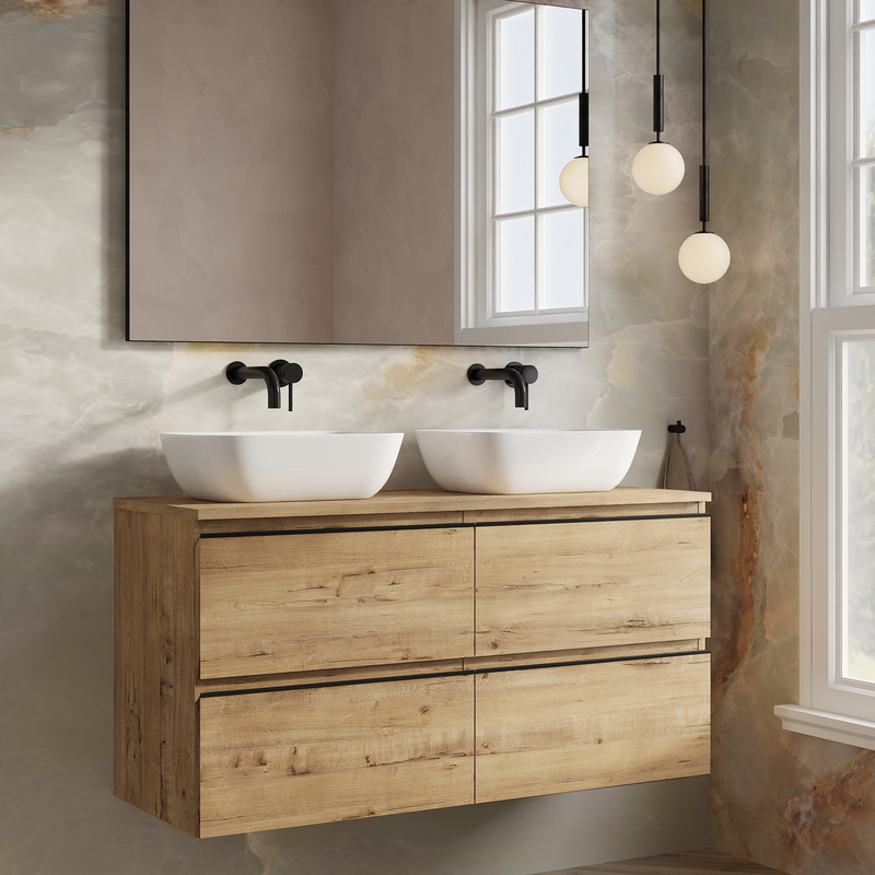 Banyetti Vatilla Wall Hung Vanity Unit with Matching Worktop - 1200mm Ostippo Oak