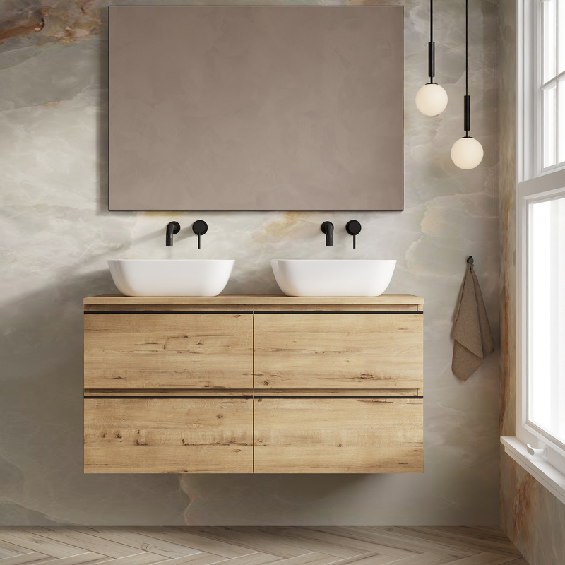 Banyetti Vatilla Wall Hung Vanity Unit with Matching Worktop - 1200mm Ostippo Oak
