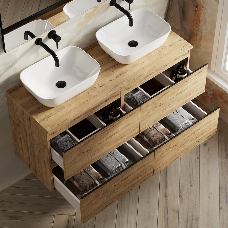 Banyetti Vatilla Wall Hung Vanity Unit with Matching Worktop - 1200mm Ostippo Oak