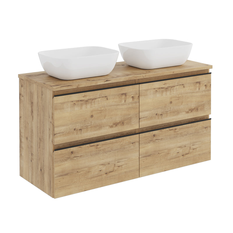 Banyetti Vatilla Wall Hung Vanity Unit with Matching Worktop - 1200mm Ostippo Oak