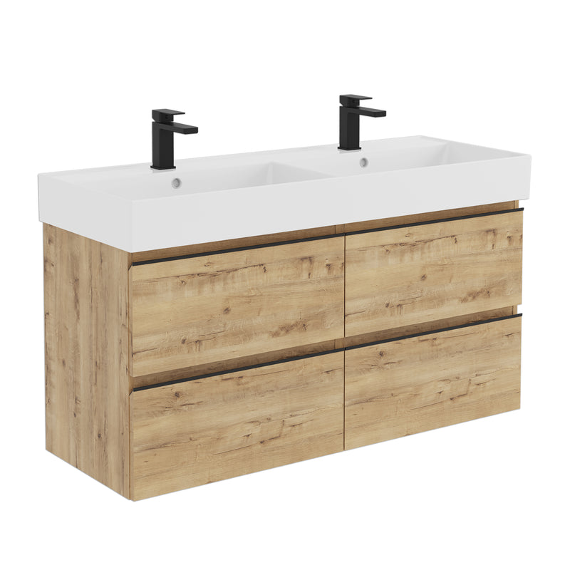 Banyetti Vatilla Wall Hung Vanity Unit with Veneto 2 Tap Hole Basin - 1200mm Ostippo Oak