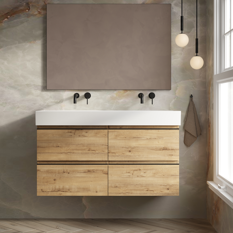 Banyetti Vatilla Wall Hung Vanity Unit with Veneto No Tap Hole Basin - 1200mm Ostippo Oak
