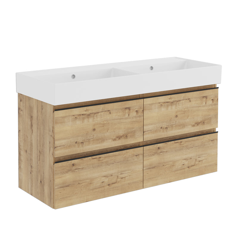 Banyetti Vatilla Wall Hung Vanity Unit with Veneto No Tap Hole Basin - 1200mm Ostippo Oak