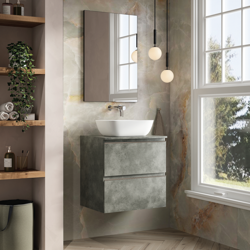 Banyetti Vatilla Wall Hung Vanity Unit with Matching Worktop - 600mm Cemento Grey