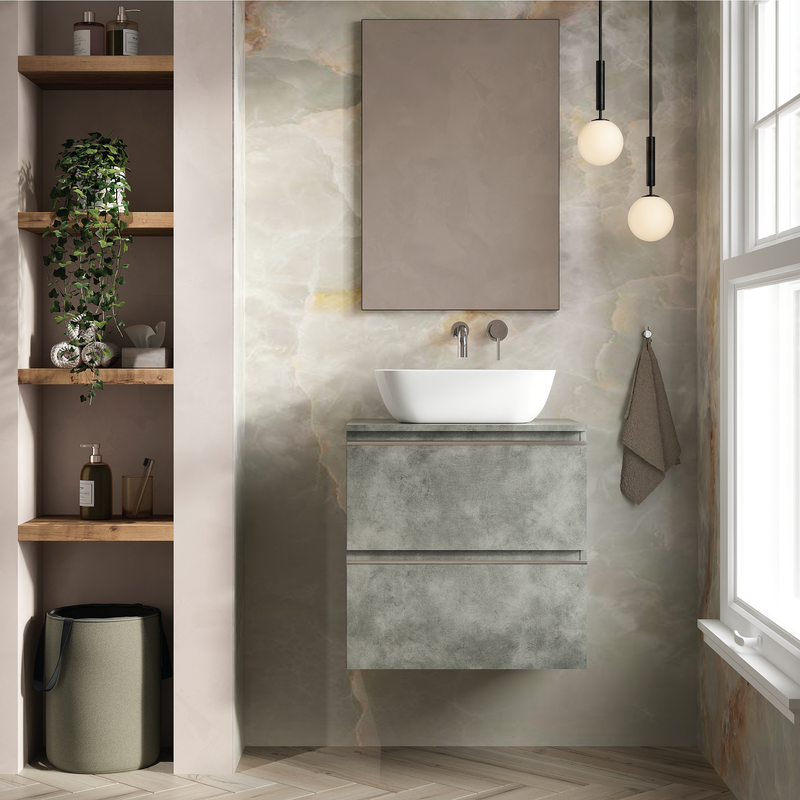 Banyetti Vatilla Wall Hung Vanity Unit with Matching Worktop - 600mm Cemento Grey