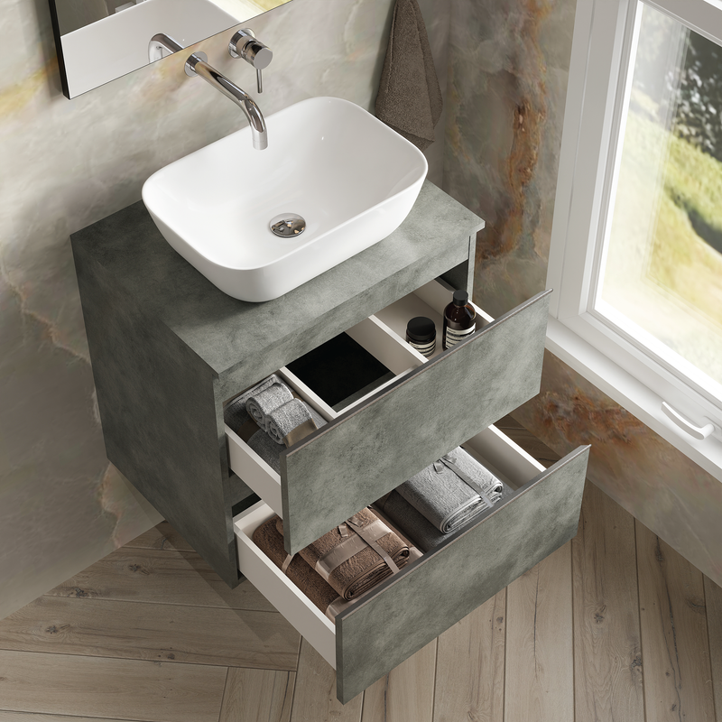 Banyetti Vatilla Wall Hung Vanity Unit with Matching Worktop - 600mm Cemento Grey