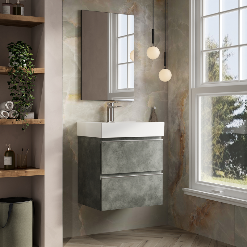 Banyetti Vatilla Wall Hung Vanity Unit with Veneto 1 Tap Hole Basin - 600mm Cemento Grey