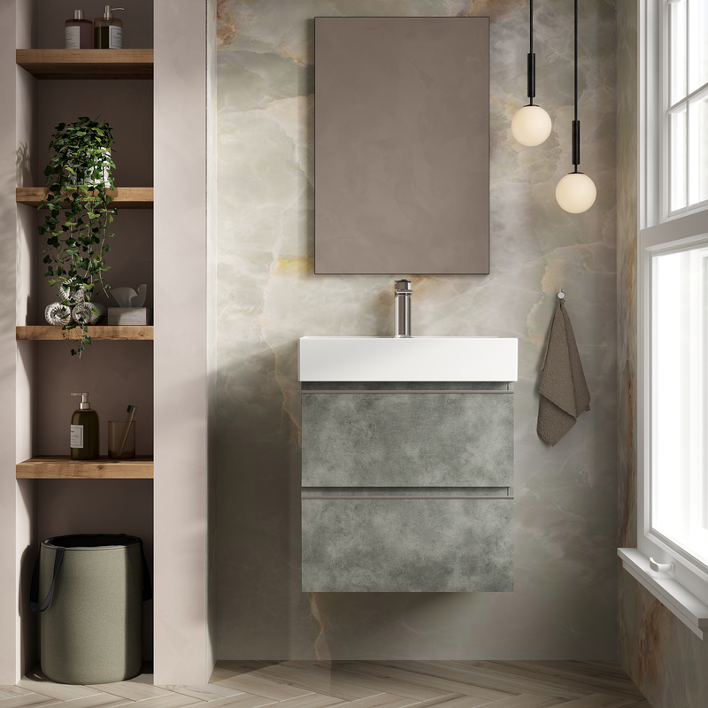 Banyetti Vatilla Wall Hung Vanity Unit with Veneto 1 Tap Hole Basin - 600mm Cemento Grey