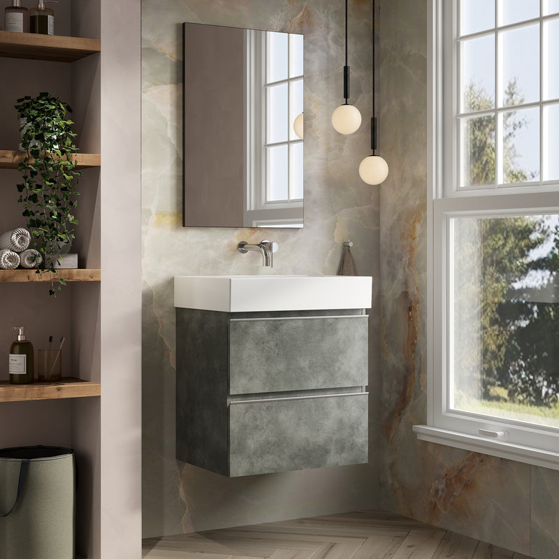 Banyetti Vatilla Wall Hung Vanity Unit with Veneto No Tap Hole Basin - 600mm Cemento Grey