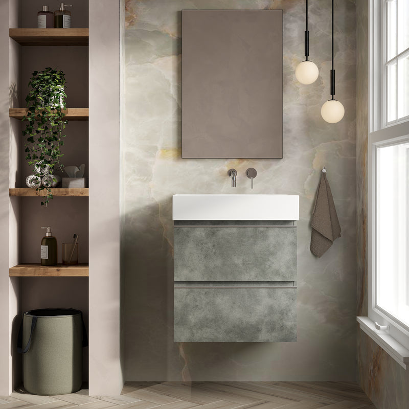Banyetti Vatilla Wall Hung Vanity Unit with Veneto No Tap Hole Basin - 600mm Cemento Grey