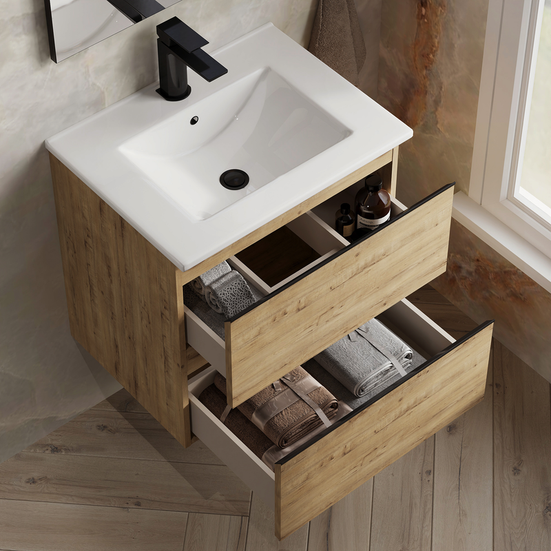 Banyetti Vatilla Wall Hung Vanity Unit with Lira Basin - 600mm Ostippo Oak