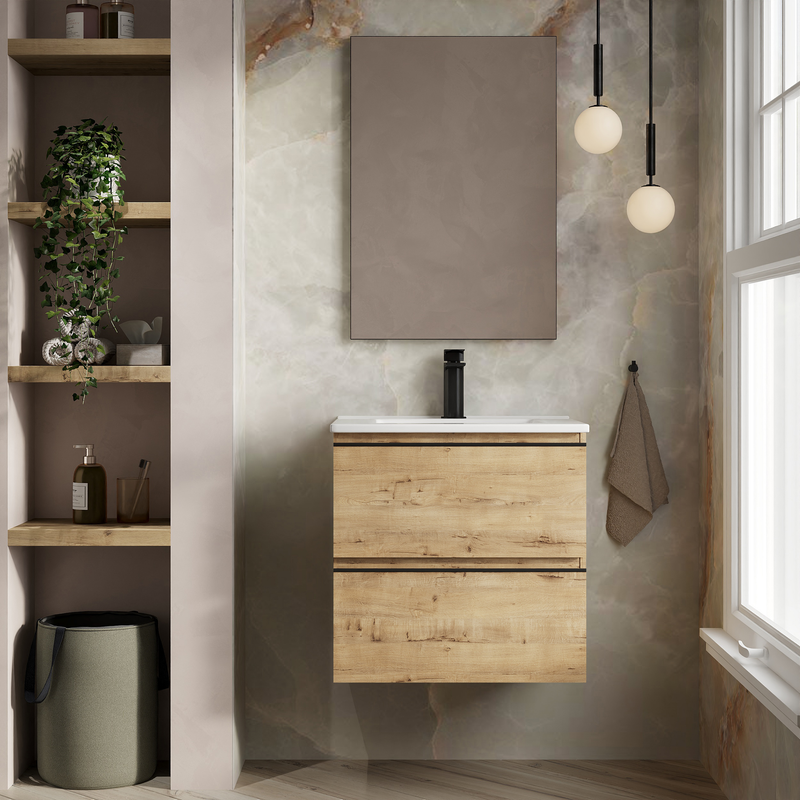 Banyetti Vatilla Wall Hung Vanity Unit with Athena Basin - 600mm Ostippo Oak