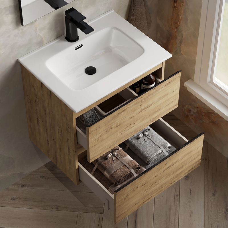 Banyetti Vatilla Wall Hung Vanity Unit with Athena Basin - 600mm Ostippo Oak