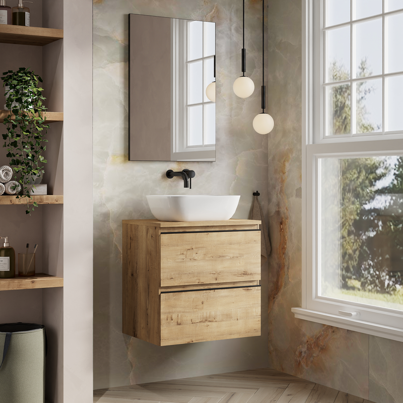 Banyetti Vatilla Wall Hung Vanity Unit with Matching Worktop - 600mm Ostippo Oak