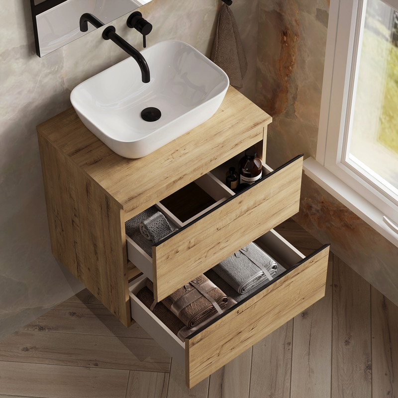 Banyetti Vatilla Wall Hung Vanity Unit with Matching Worktop - 600mm Ostippo Oak