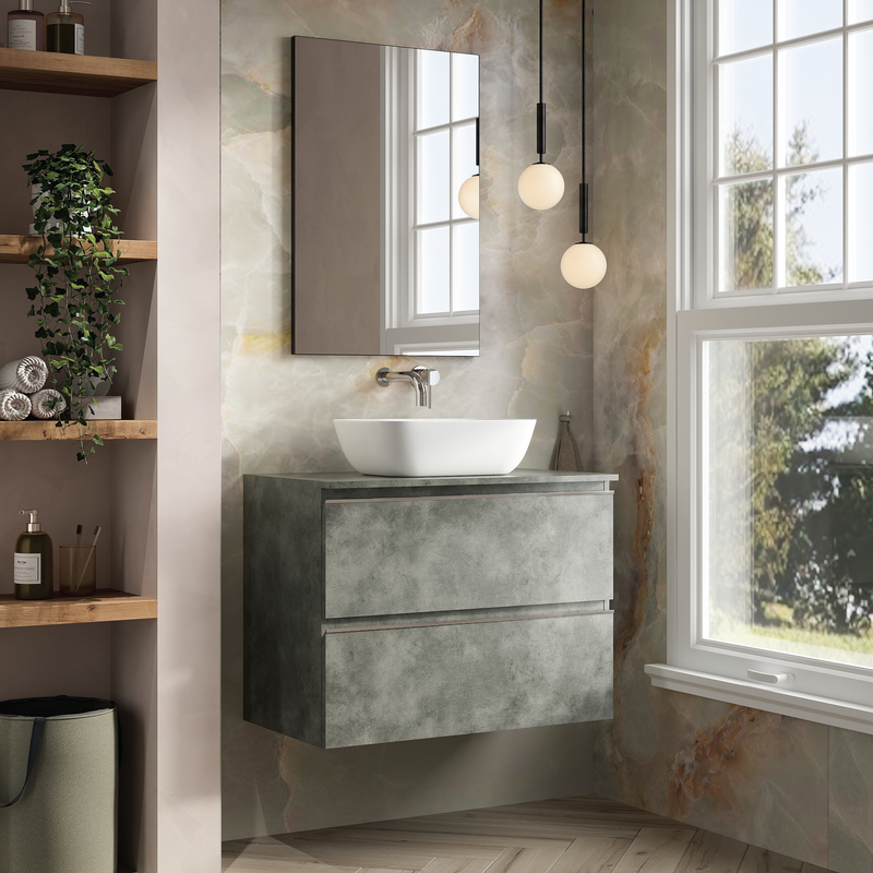 Banyetti Vatilla Wall Hung Vanity Unit with Matching Worktop - 800mm Cemento Grey