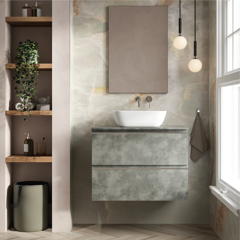 Banyetti Vatilla Wall Hung Vanity Unit with Matching Worktop - 800mm Cemento Grey