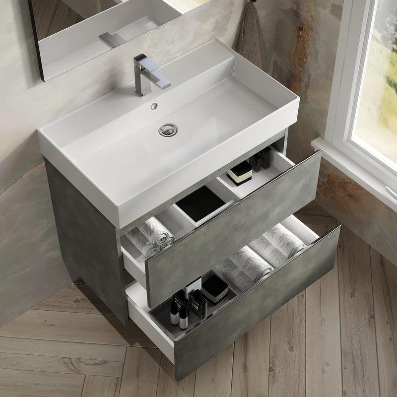 Banyetti Vatilla Wall Hung Vanity Unit with Veneto 1 Tap Hole Basin - 800mm Cemento Grey