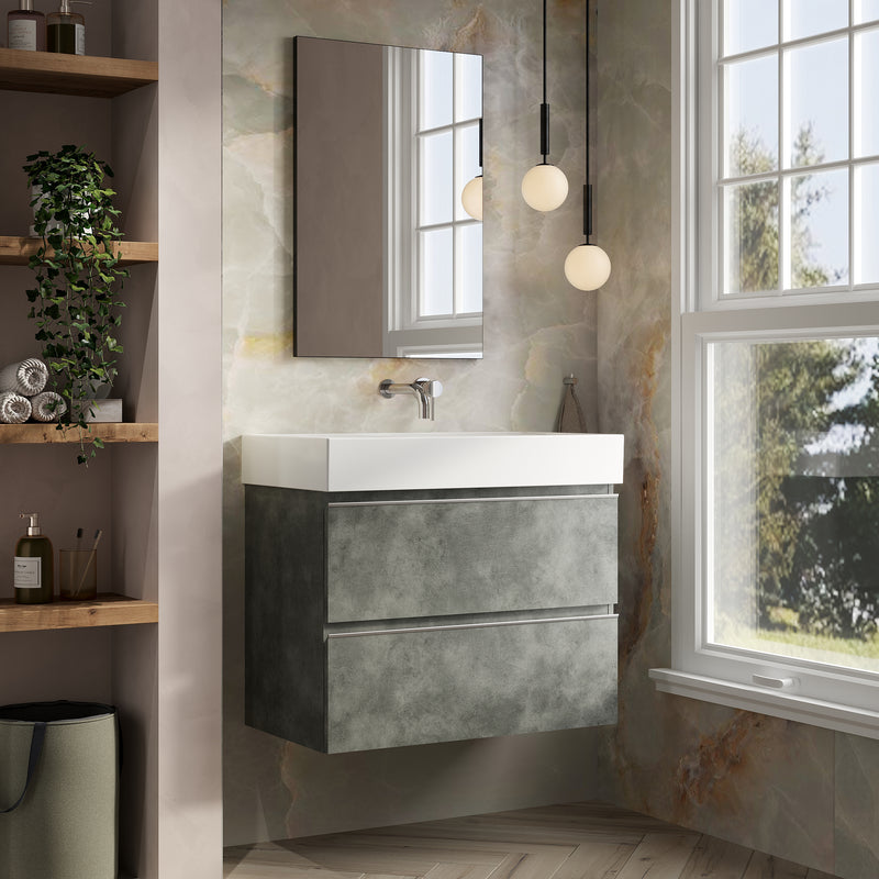 Banyetti Vatilla Wall Hung Vanity Unit with Veneto No Tap Hole Basin - 800mm Cemento Grey