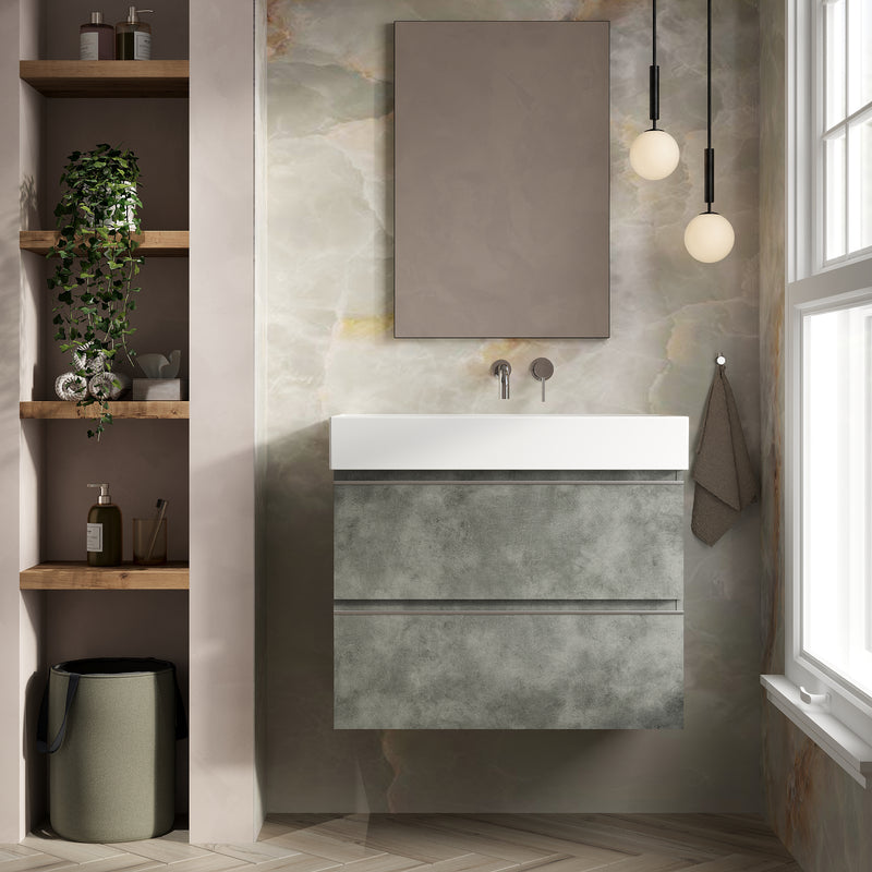 Banyetti Vatilla Wall Hung Vanity Unit with Veneto No Tap Hole Basin - 800mm Cemento Grey