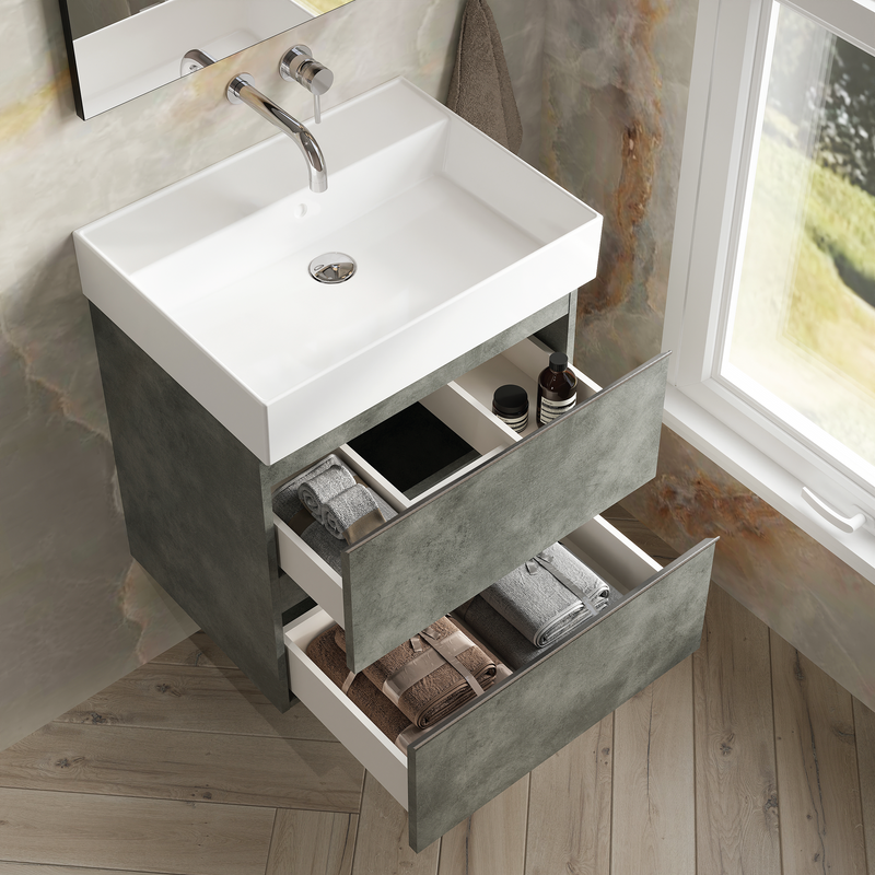 Banyetti Vatilla Wall Hung Vanity Unit with Veneto No Tap Hole Basin - 800mm Cemento Grey