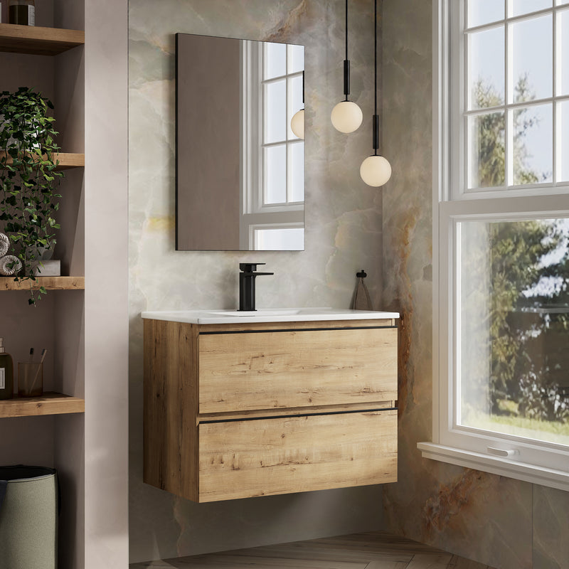 Banyetti Vatilla Wall Hung Vanity Unit with Athena Basin - 800mm Ostippo Oak