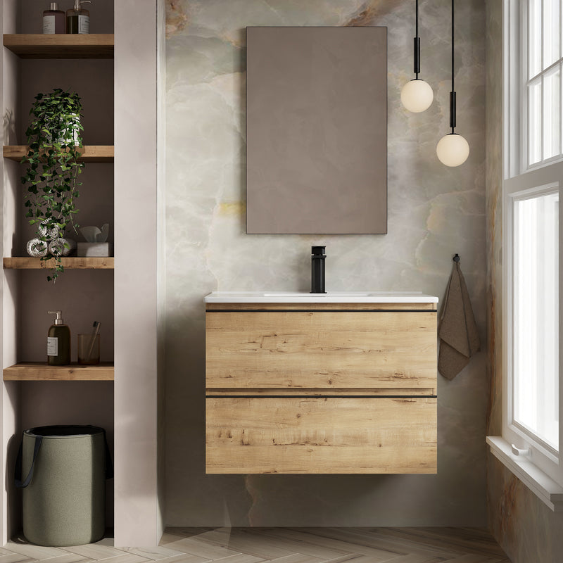 Banyetti Vatilla Wall Hung Vanity Unit with Athena Basin - 800mm Ostippo Oak