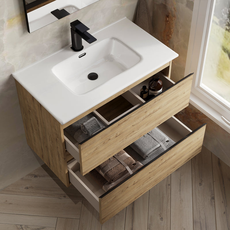 Banyetti Vatilla Wall Hung Vanity Unit with Athena Basin - 800mm Ostippo Oak