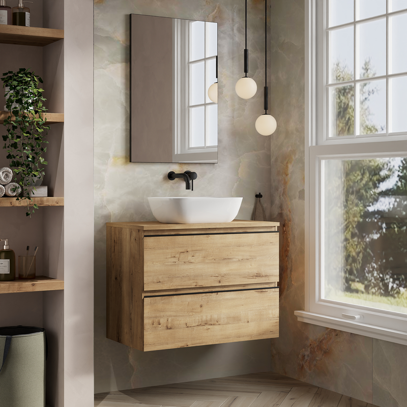 Banyetti Vatilla Wall Hung Vanity Unit with Matching Worktop - 800mm Ostippo Oak