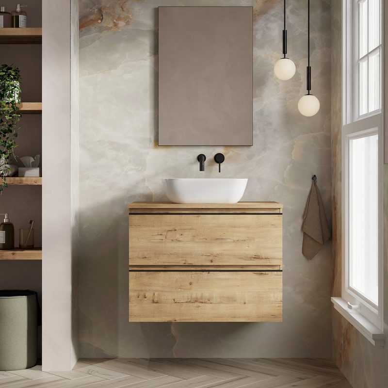 Banyetti Vatilla Wall Hung Vanity Unit with Matching Worktop - 800mm Ostippo Oak