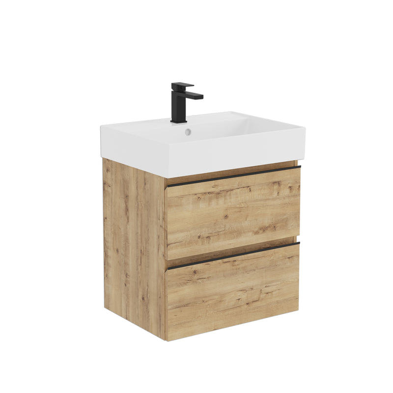 Banyetti Vatilla Wall Hung Vanity Unit with Veneto 1 Tap Hole Basin - 800mm Ostippo Oak