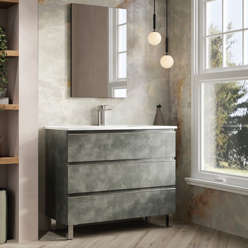 Banyetti Vatilla Floorstanding Vanity Unit with Lira Basin - 1000mm Cemento Grey