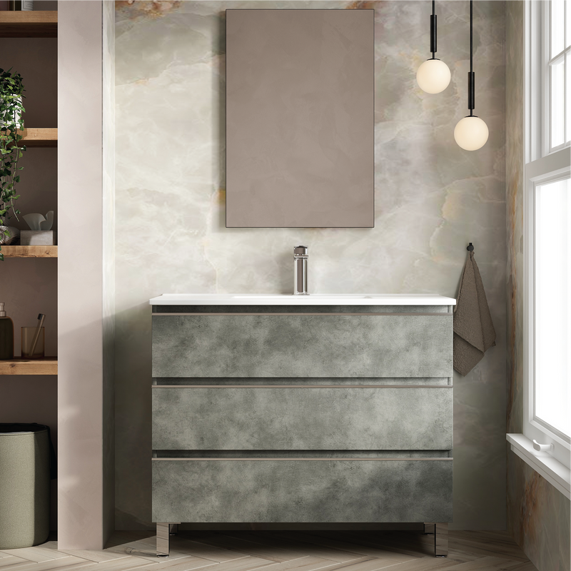 Banyetti Vatilla Floorstanding Vanity Unit with Lira Basin - 1000mm Cemento Grey