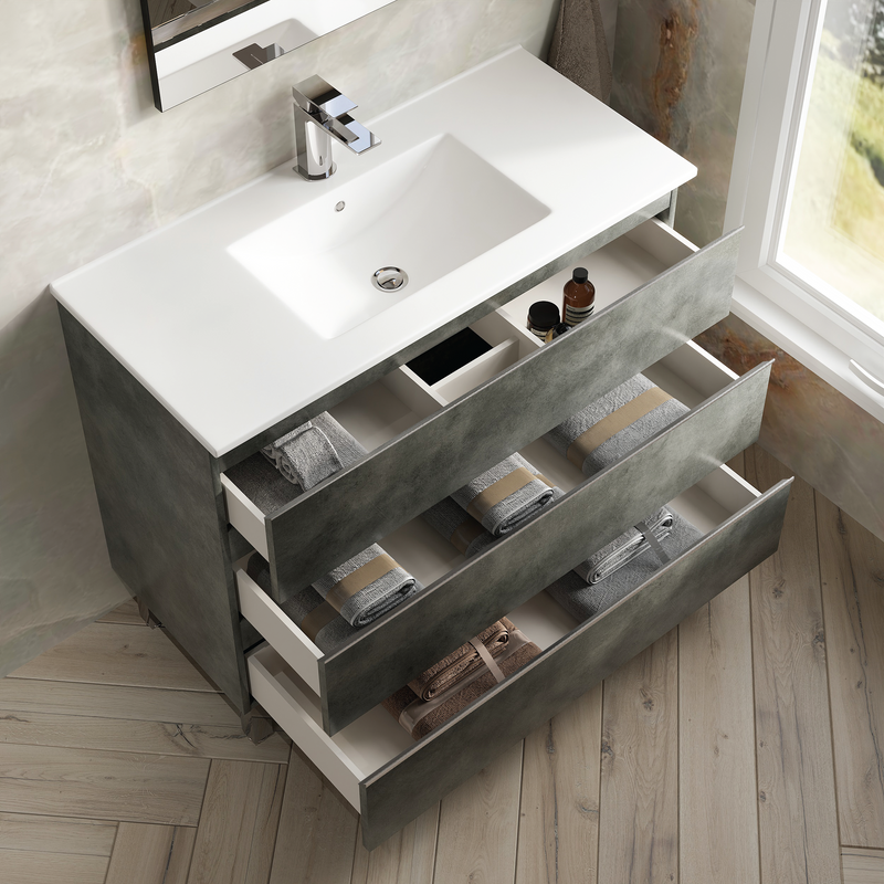 Banyetti Vatilla Floorstanding Vanity Unit with Lira Basin - 1000mm Cemento Grey