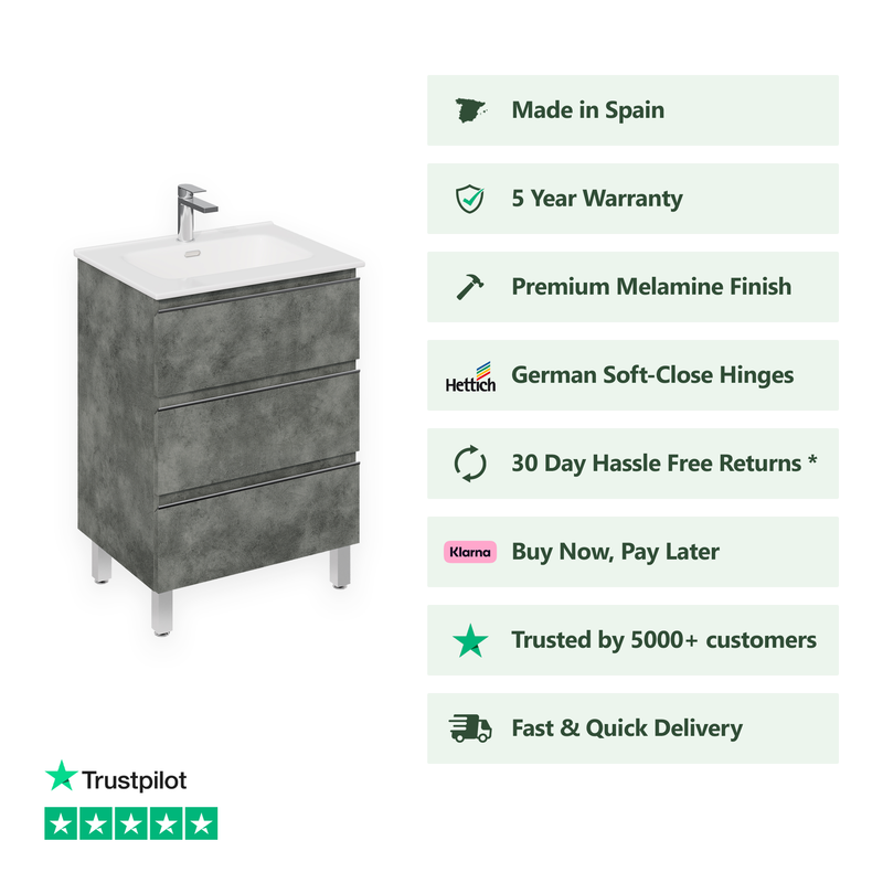 Banyetti Vatilla Floorstanding Vanity Unit with Athena Basin - 1000mm Cemento Grey