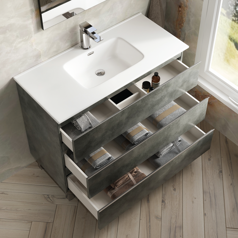 Banyetti Vatilla Floorstanding Vanity Unit with Athena Basin - 1000mm Cemento Grey