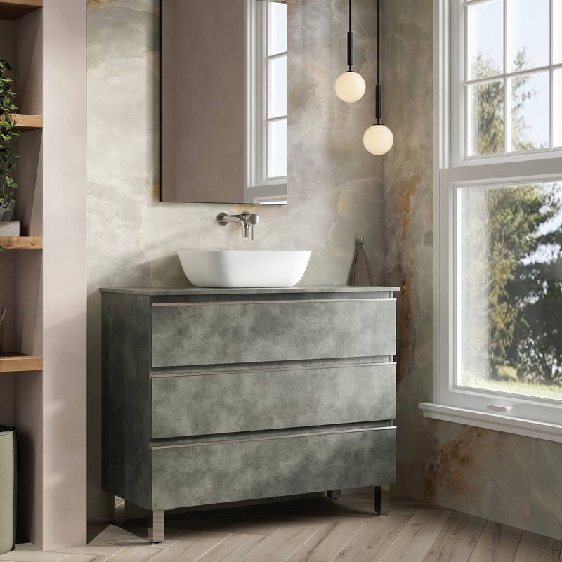 Banyetti Vatilla Floorstanding Vanity Unit with Matching Worktop - 1000mm Cemento Grey