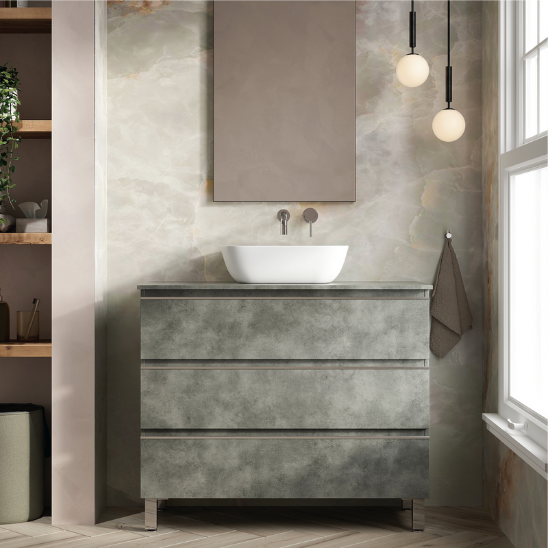 Banyetti Vatilla Floorstanding Vanity Unit with Matching Worktop - 1000mm Cemento Grey