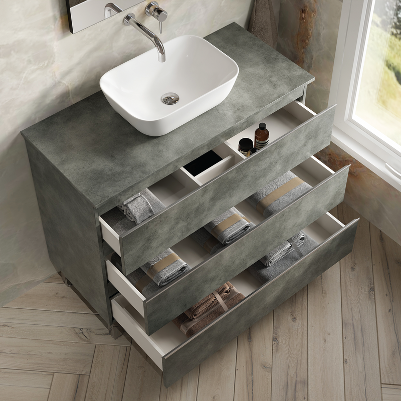 Banyetti Vatilla Floorstanding Vanity Unit with Matching Worktop - 1000mm Cemento Grey