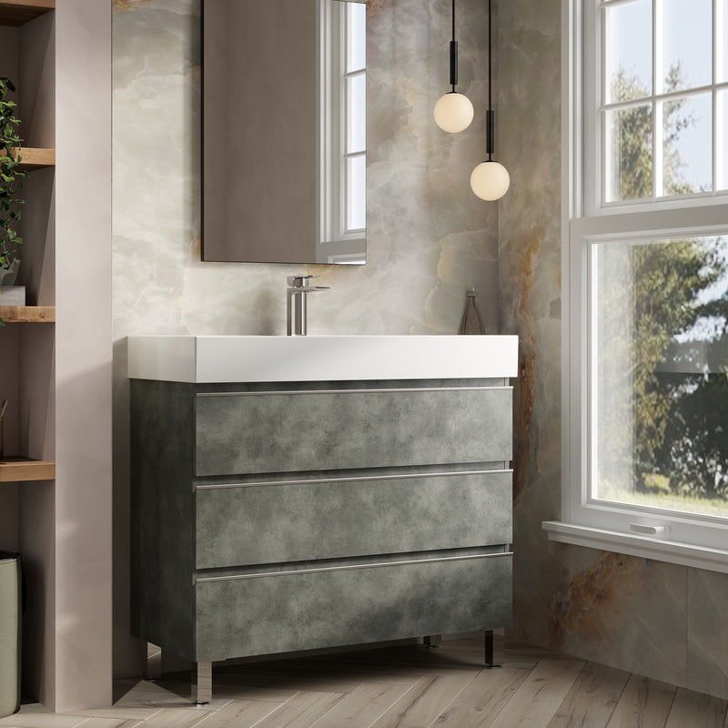 Banyetti Vatilla Floorstanding Vanity Unit with Veneto 1 Tap Hole Basin - 1000mm Cemento Grey