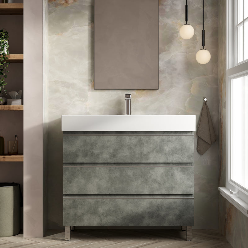 Banyetti Vatilla Floorstanding Vanity Unit with Veneto 1 Tap Hole Basin - 1000mm Cemento Grey