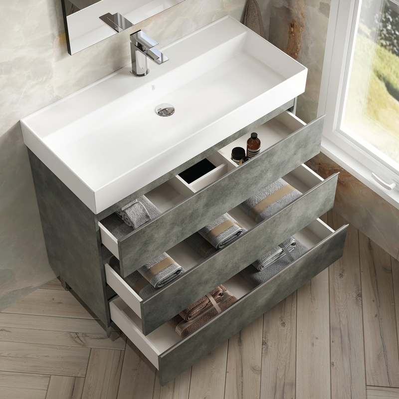 Banyetti Vatilla Floorstanding Vanity Unit with Veneto 1 Tap Hole Basin - 1000mm Cemento Grey