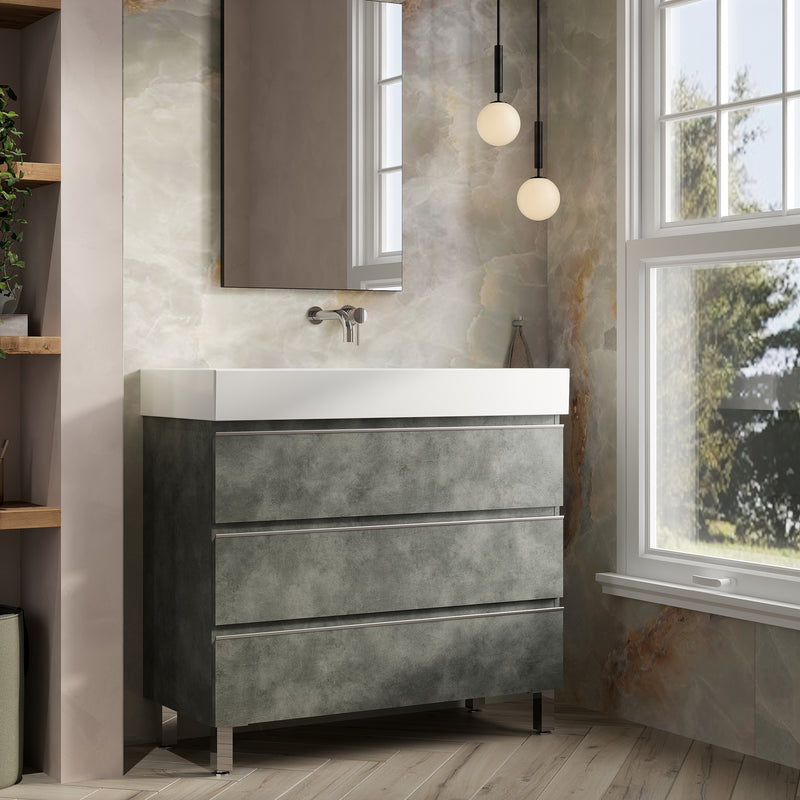 Banyetti Vatilla Floorstanding Vanity Unit with Veneto No Tap Hole Basin - 1000mm Cemento Grey