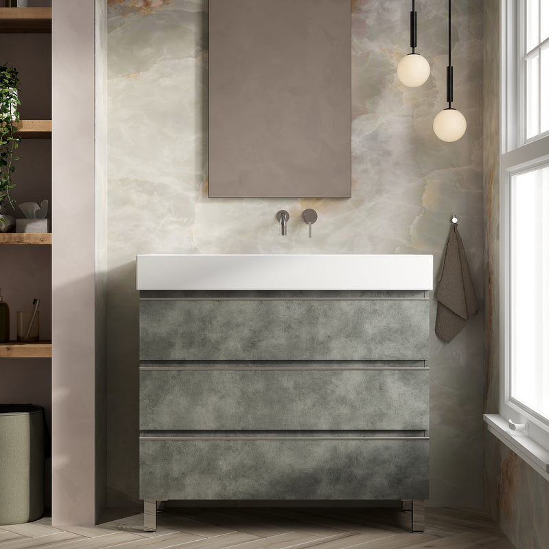 Banyetti Vatilla Floorstanding Vanity Unit with Veneto No Tap Hole Basin - 1000mm Cemento Grey