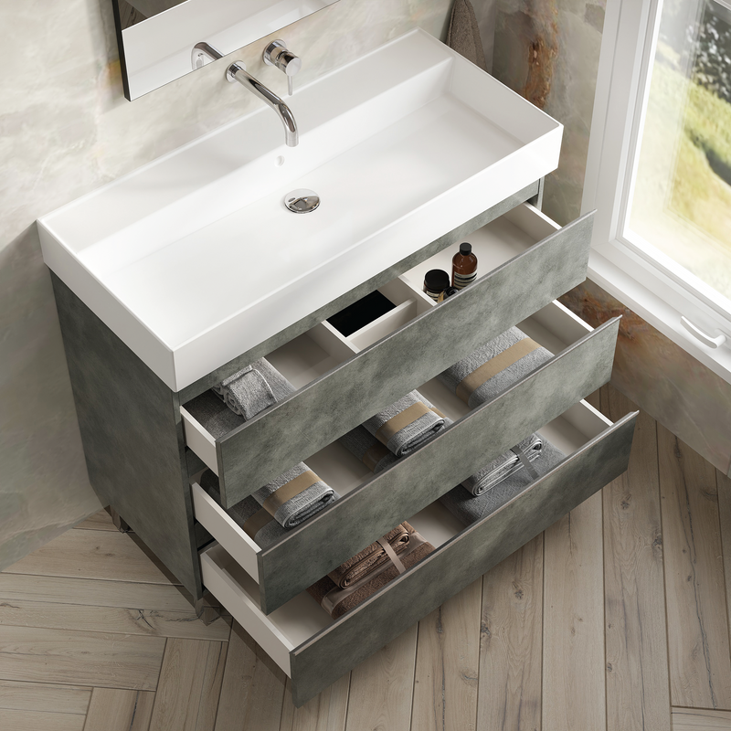 Banyetti Vatilla Floorstanding Vanity Unit with Veneto No Tap Hole Basin - 1000mm Cemento Grey