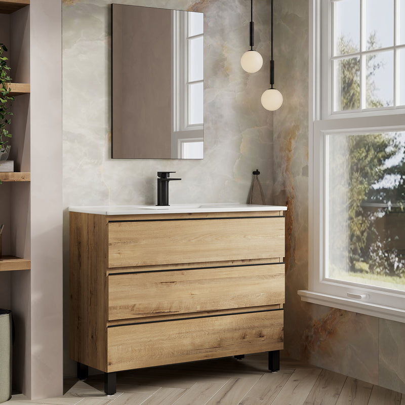 Banyetti Vatilla Floorstanding Vanity Unit with Lira Basin - 1000mm Ostippo Oak